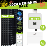 PV Anlage 12,5Wp/12kW – Mit JA Solar® 30x415Wp Module, FOX-ESS®12kW ­Hybrid-Wechselrichter und 8,7kW Batterien