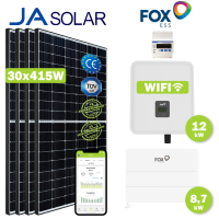 PV Anlage 12,5Wp/12kW – Mit JA Solar® 30x415Wp Module, FOX-ESS®12kW ­Hybrid-Wechselrichter und 8,7kW Batterien